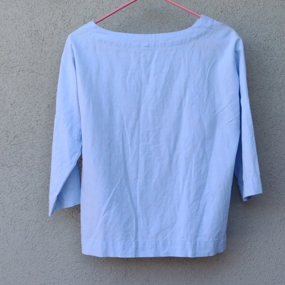 Grae Cove Blue Tabitha Linen-Cotton Boatneck Top Women's Small - Picture 2 of 7